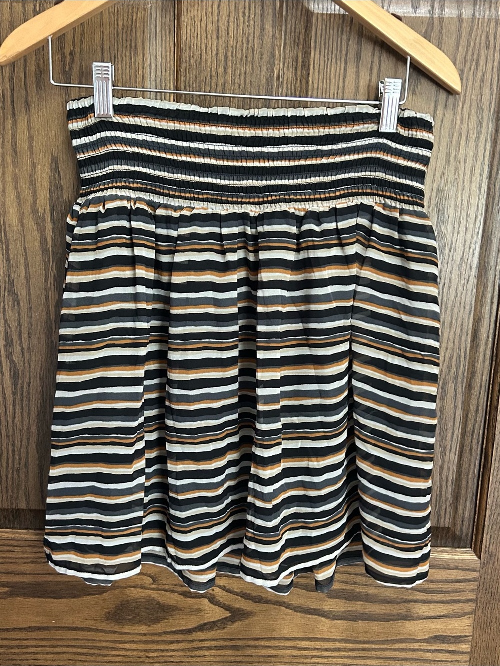 Old Navy Striped Smocked Waist Skater Skirt - Black, White & Tan